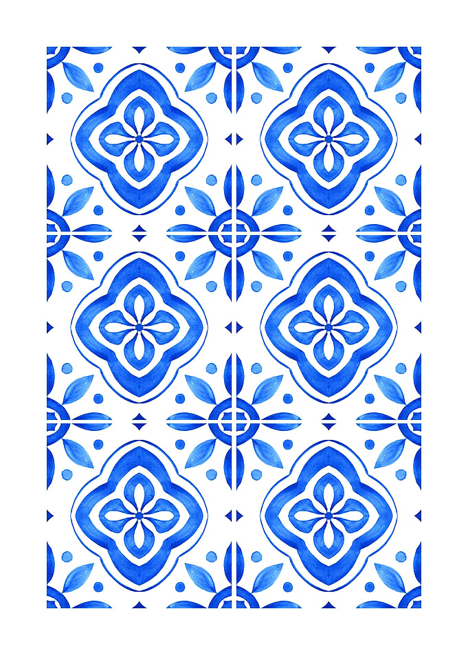 Blue and White Floral Tile Pattern