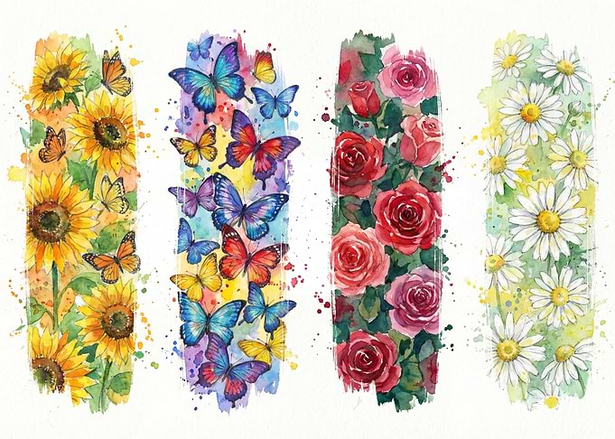 Floral Watercolor Brush Strokes