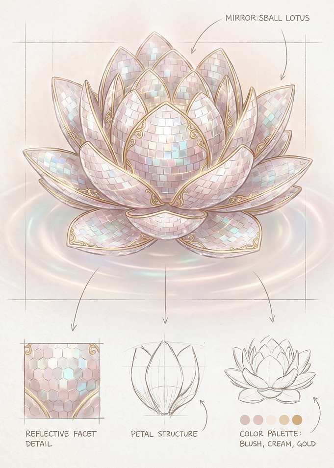 Mirror Sball Lotus Flower Illustration