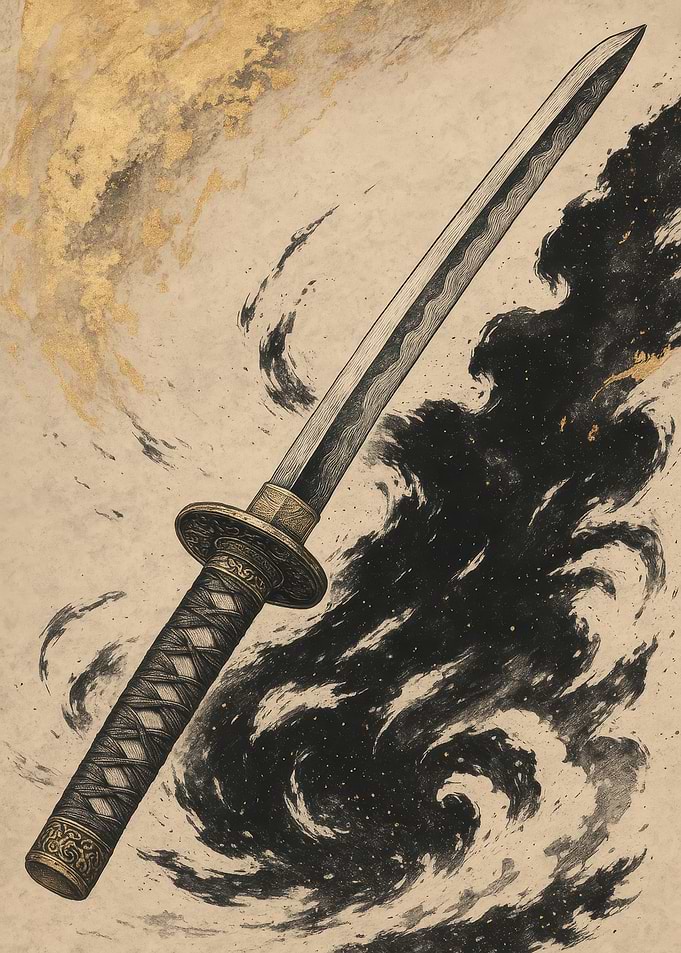 Katana Sword with Smoke and Gold
