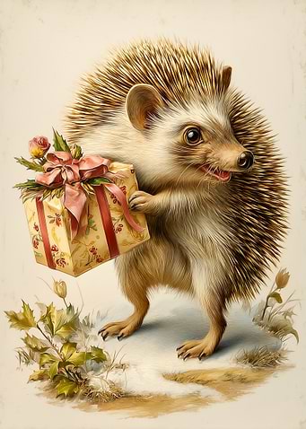 Hedgehog with Christmas Gift