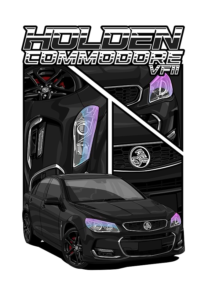 black Holden Commodore VFII Car Illustration