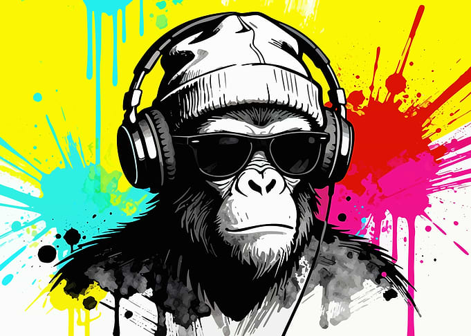 Cool Gorilla with Headphones and Beanie