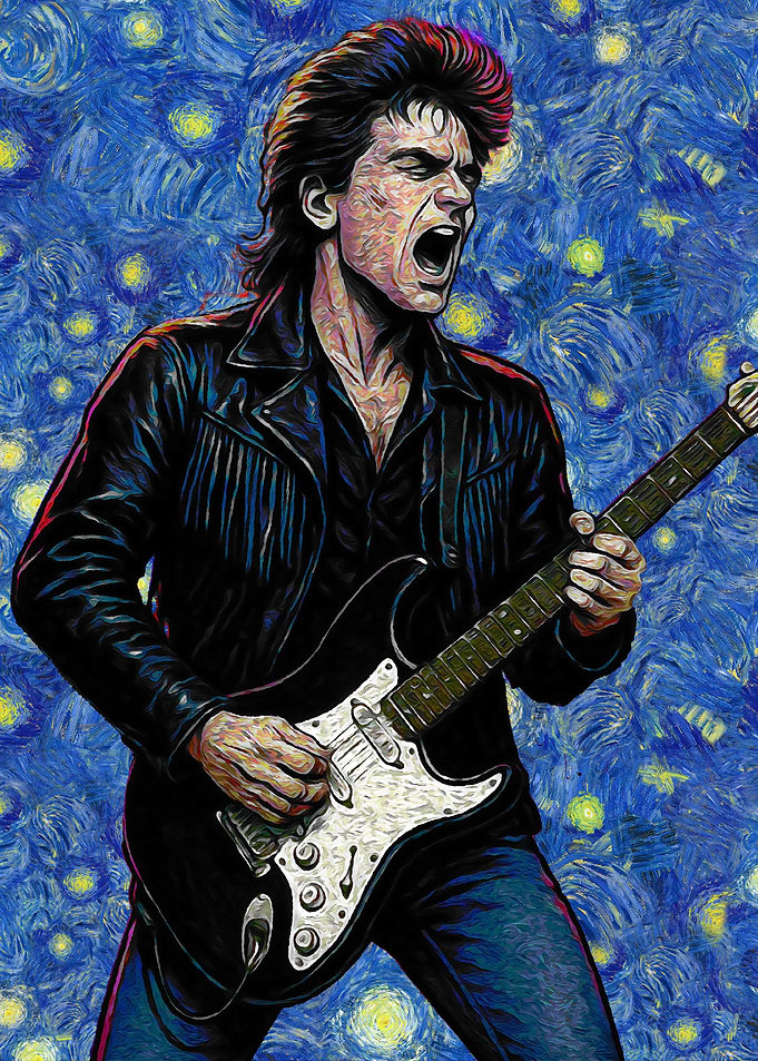 Rockstar Guitarist in Starry Night Style