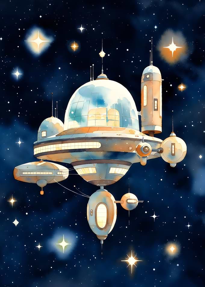Space Station in Starry Sky