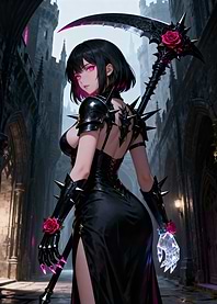 Girl with Armored dress and Scythe in Castle