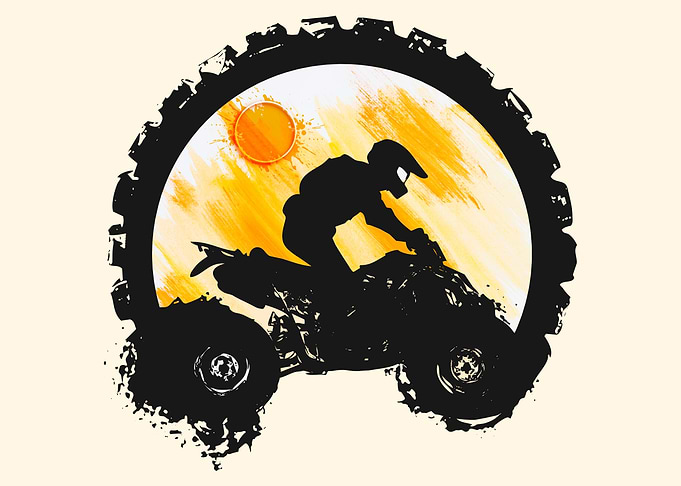 ATV Rider Silhouette with Gear Backdrop