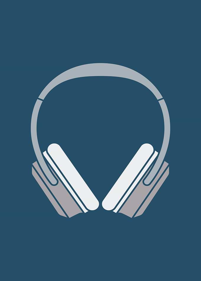 Minimalist Headphones Illustration on Blue Background