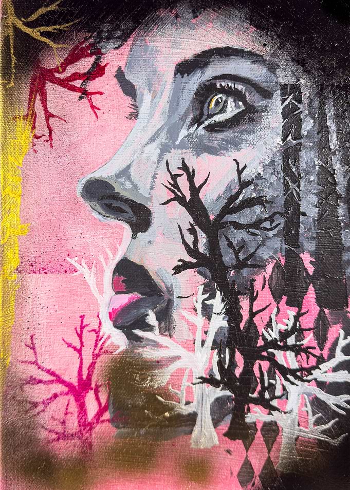 Abstract Face Portrait with Trees Painting