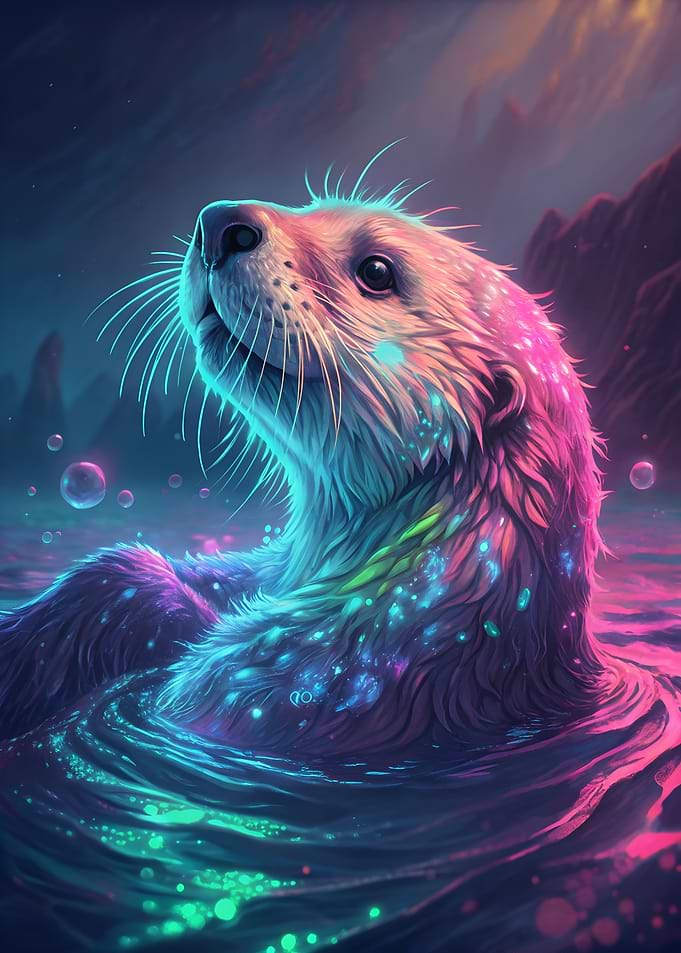 Neon Otter in Water