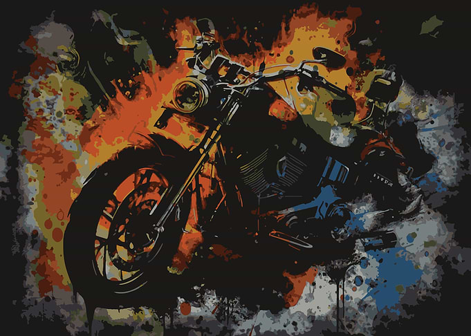 Motorcycle Art with Abstract Splatter