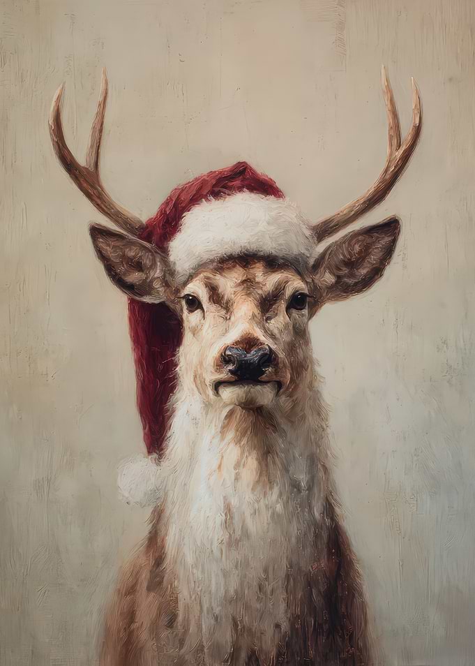 Deer with Santa Hat Painting