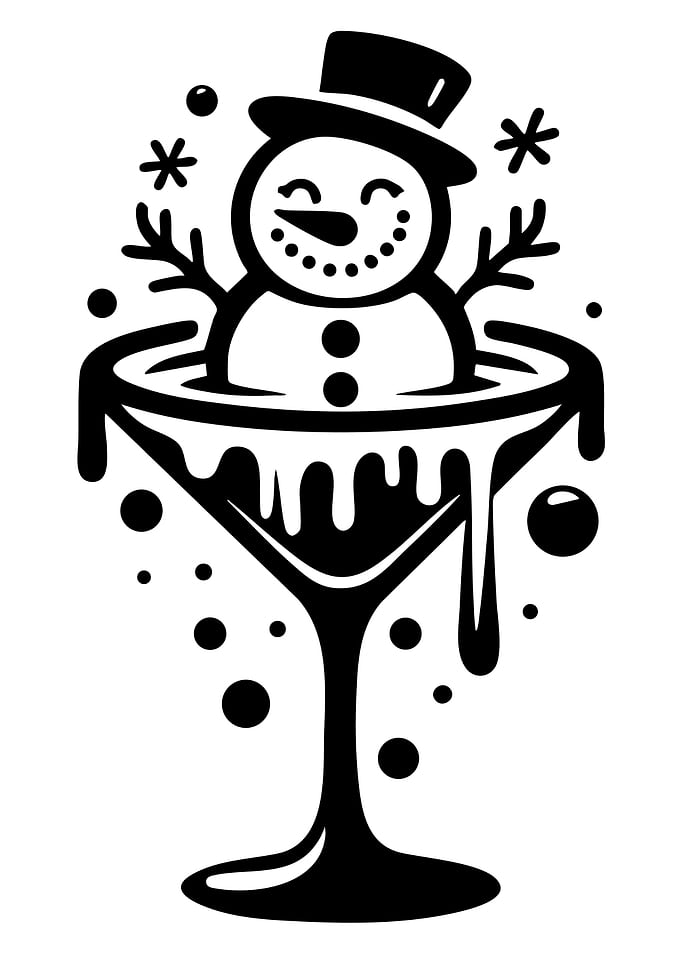 Snowman Martini Glass Black and White