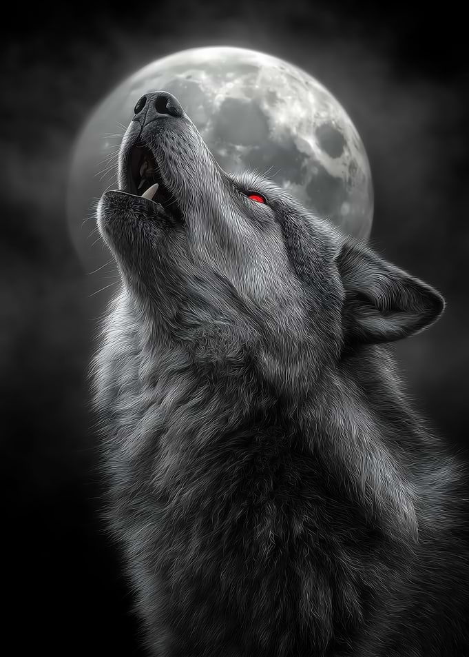 Wolf Howling at the Moon