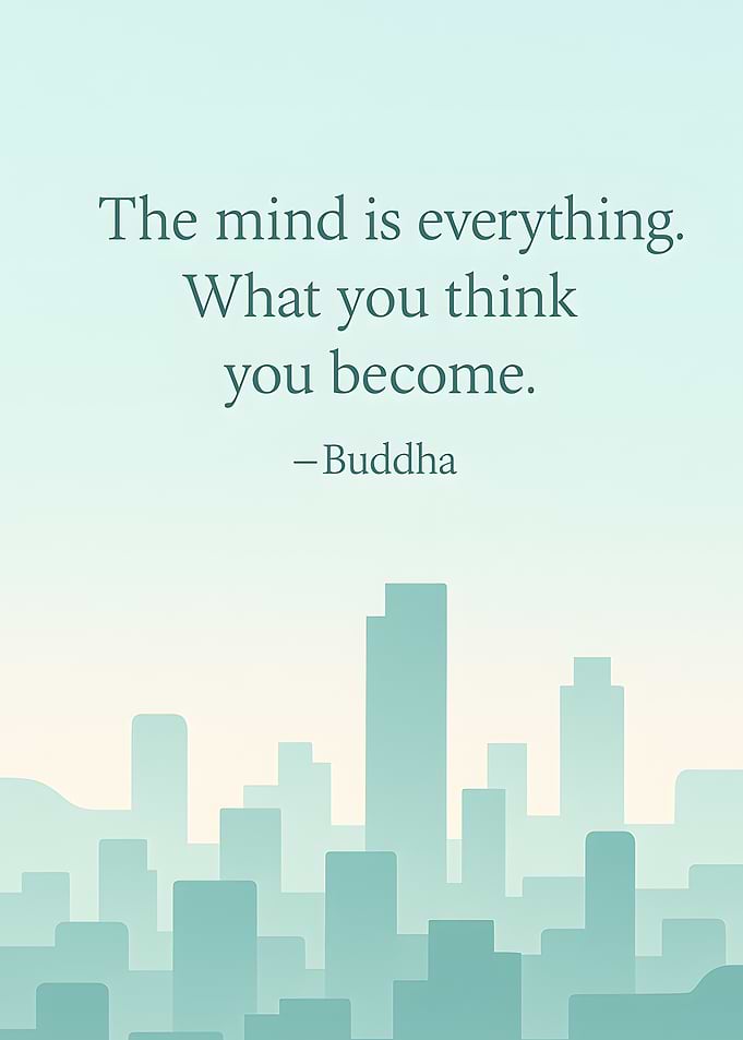 Inspirational Buddha Quote with Cityscape