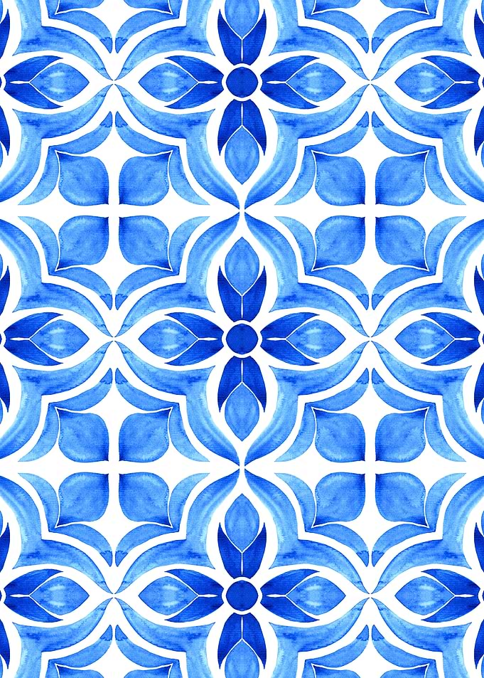 Blue Watercolor Floral Pattern