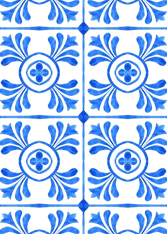 Blue Floral Tile Pattern