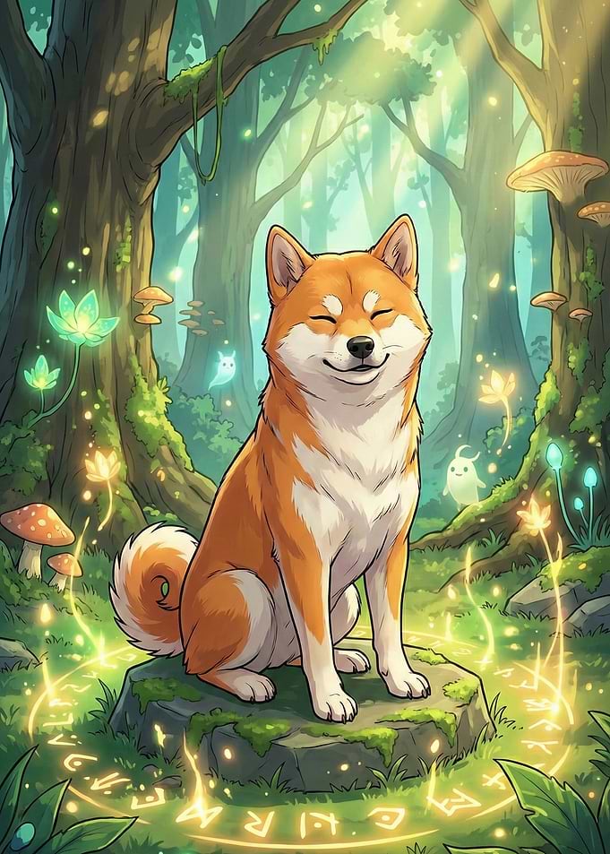 Shiba Inu in Enchanted Forest