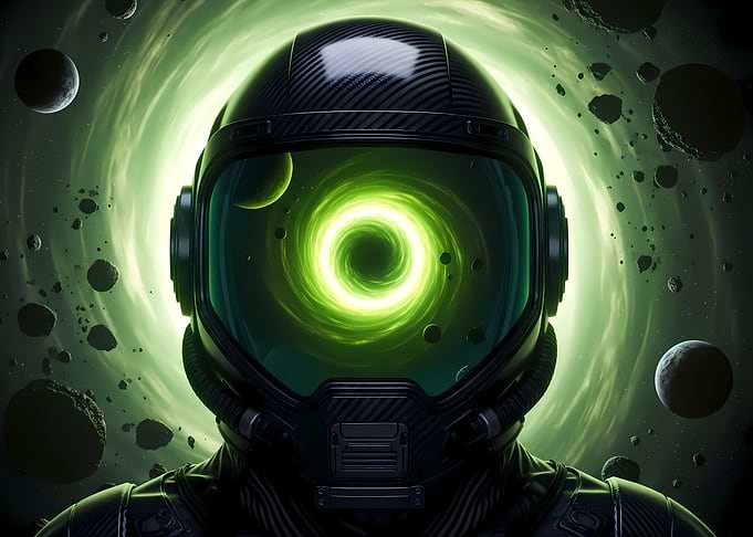 Astronaut in Space with Green Portal