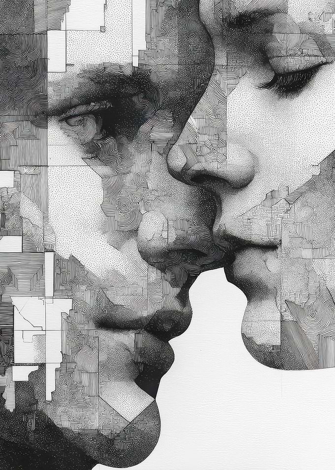 Abstract Kissing Couple Drawing