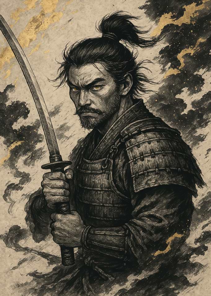 Samurai Warrior with Sword Illustration