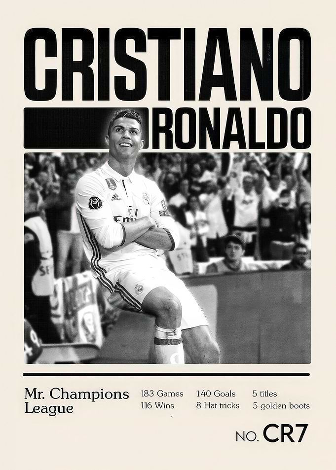 Cristiano Ronaldo Black and White Poster