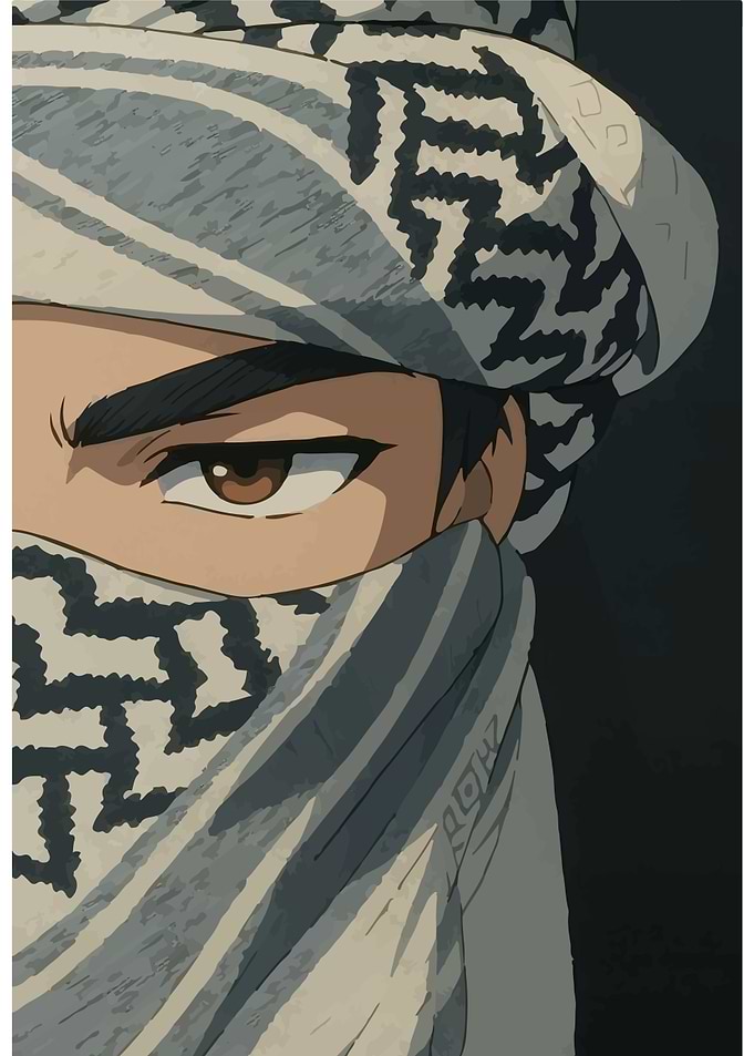 Anime Man with Keffiyeh Close-Up