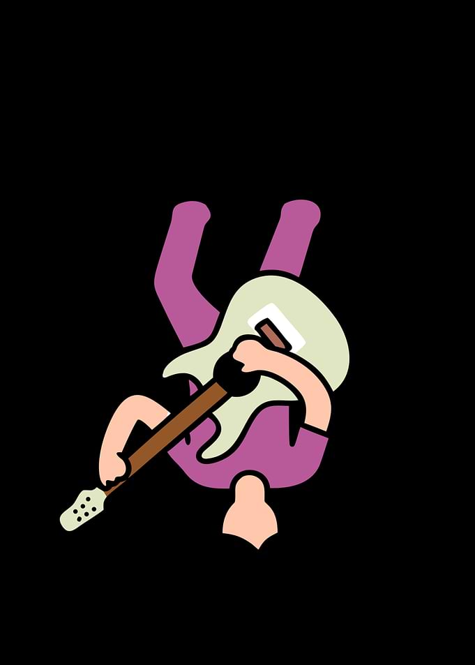 Cartoon Guitarist on Black Background