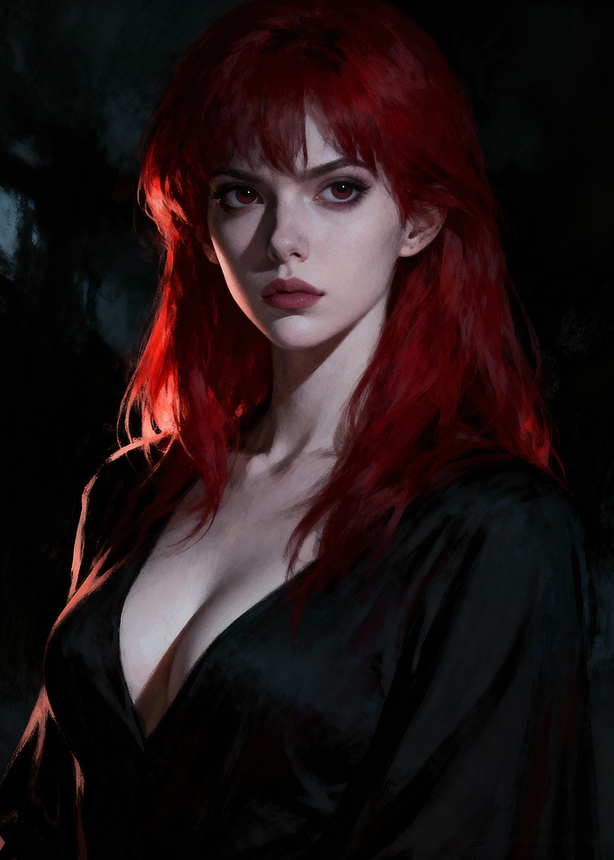 Beautiful Redhead Woman in Black Dress