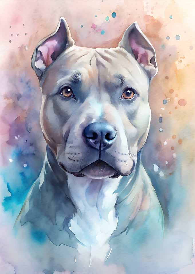 Watercolor Pitbull Portrait