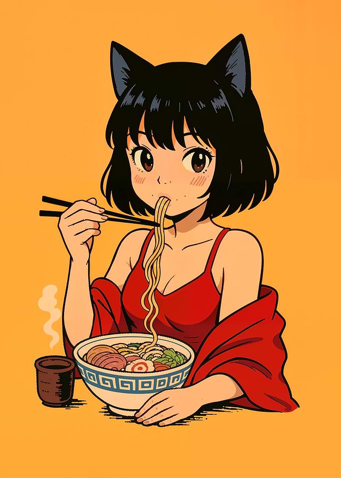Anime Girl Eating Ramen