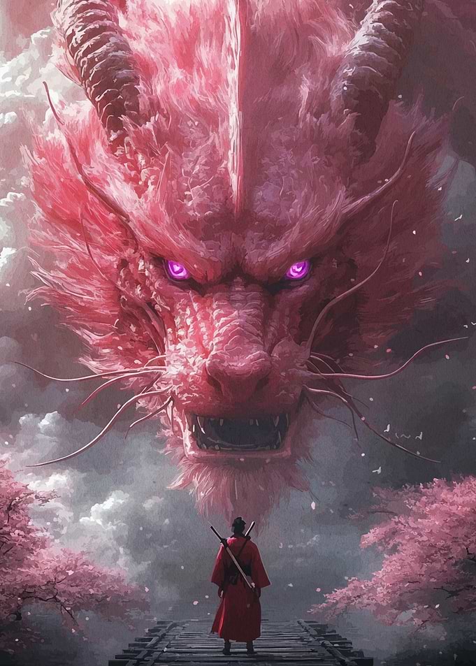 Samurai and Pink Dragon Confrontation