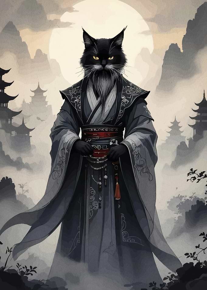 Samurai Cat Asian Landscape