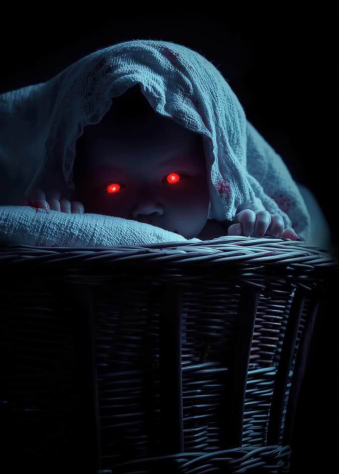 Creepy Baby with Red Eyes