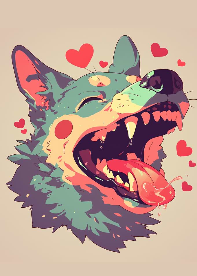 Happy Dog with Hearts Illustration