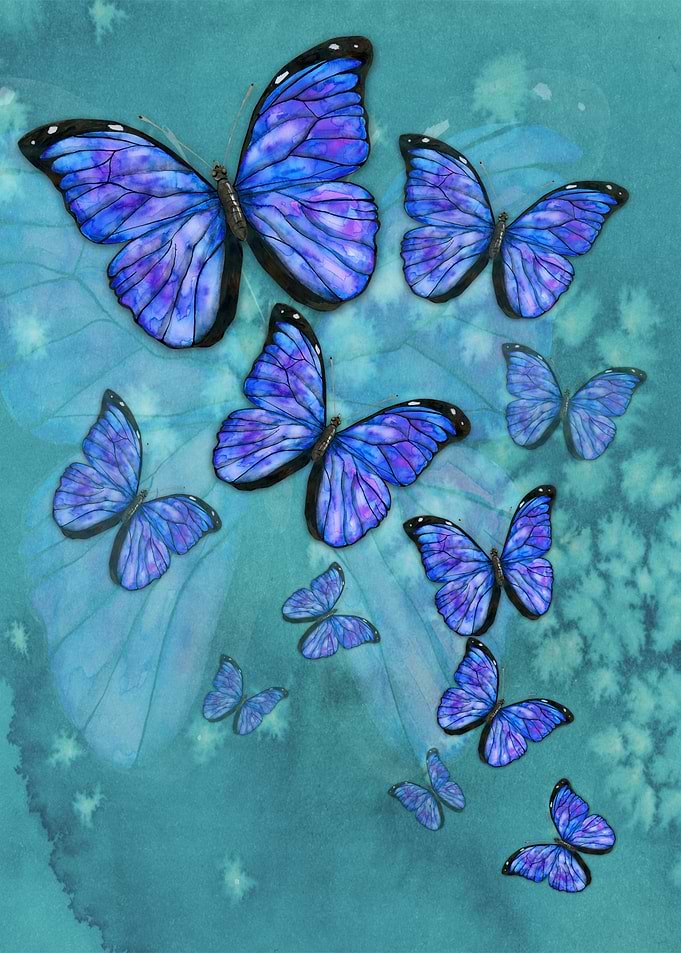 Blue Butterfly Watercolor Painting