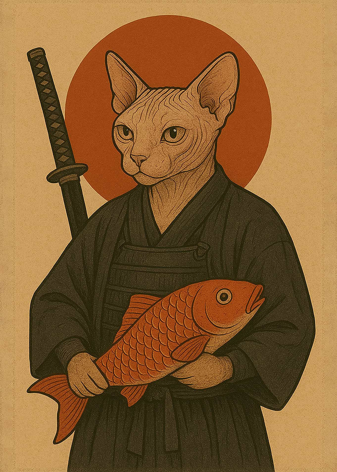 Samurai Cat with Fish