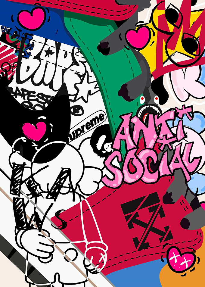 Streetwear Collage with Cartoon Characters
