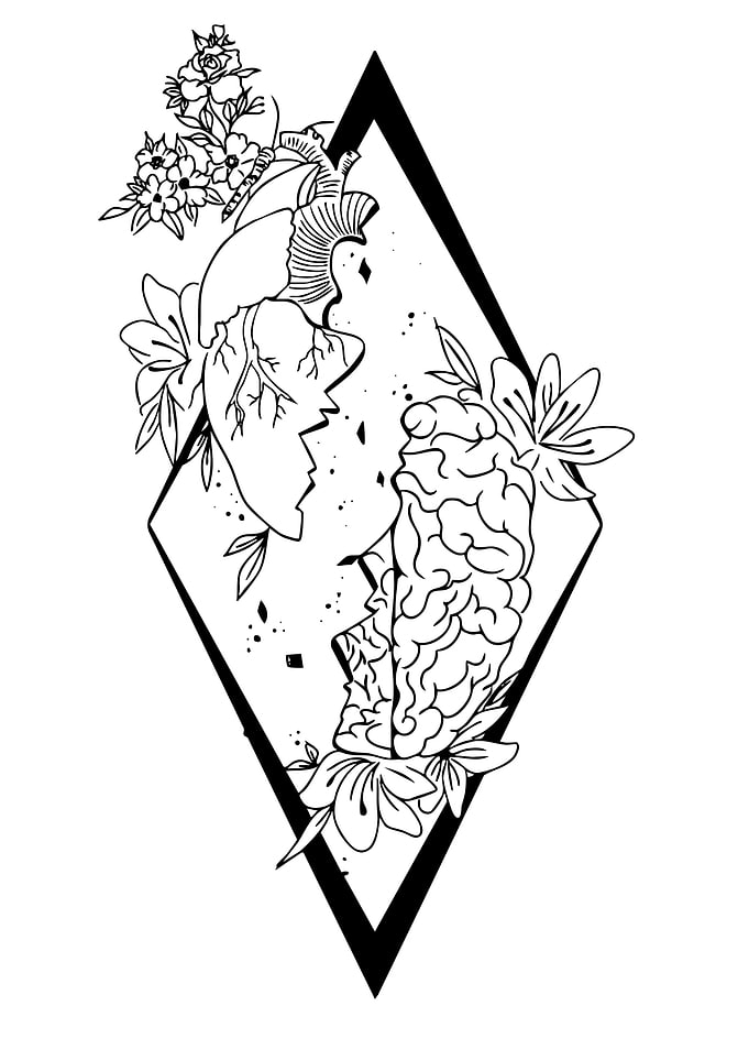 Heart and Brain Floral Diamond