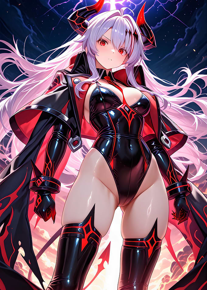 Anime Demon Girl with Red Accents