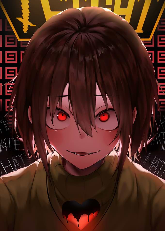 Chara from Undertale with Red Eyes