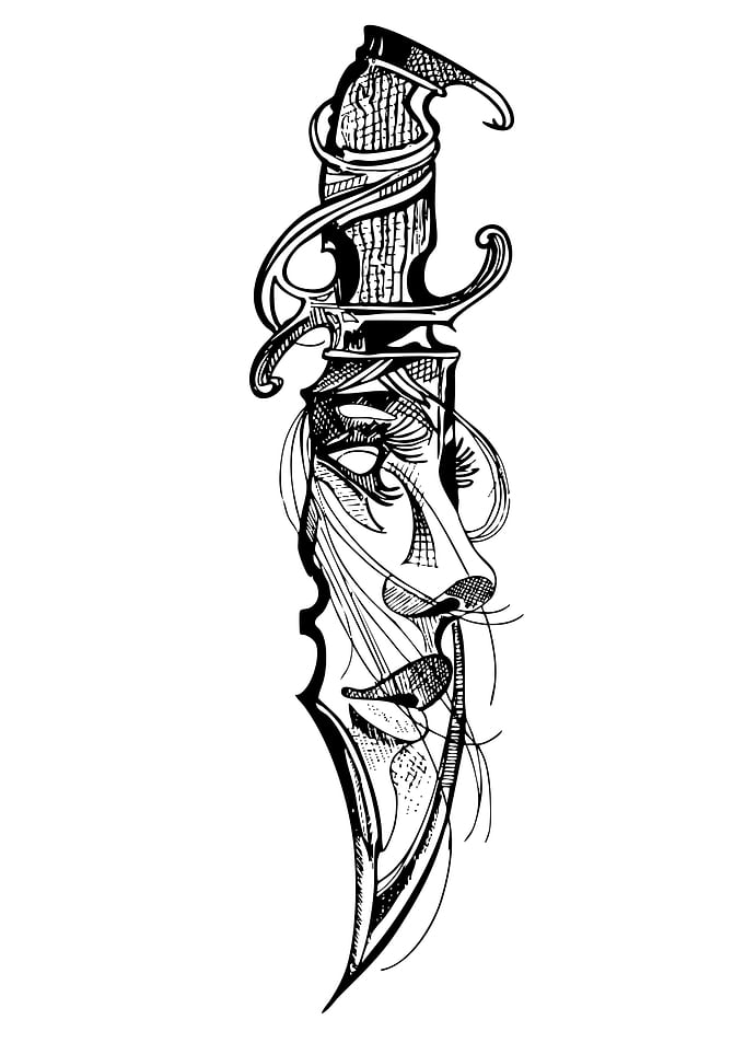 Ornate Dagger with Abstract Face