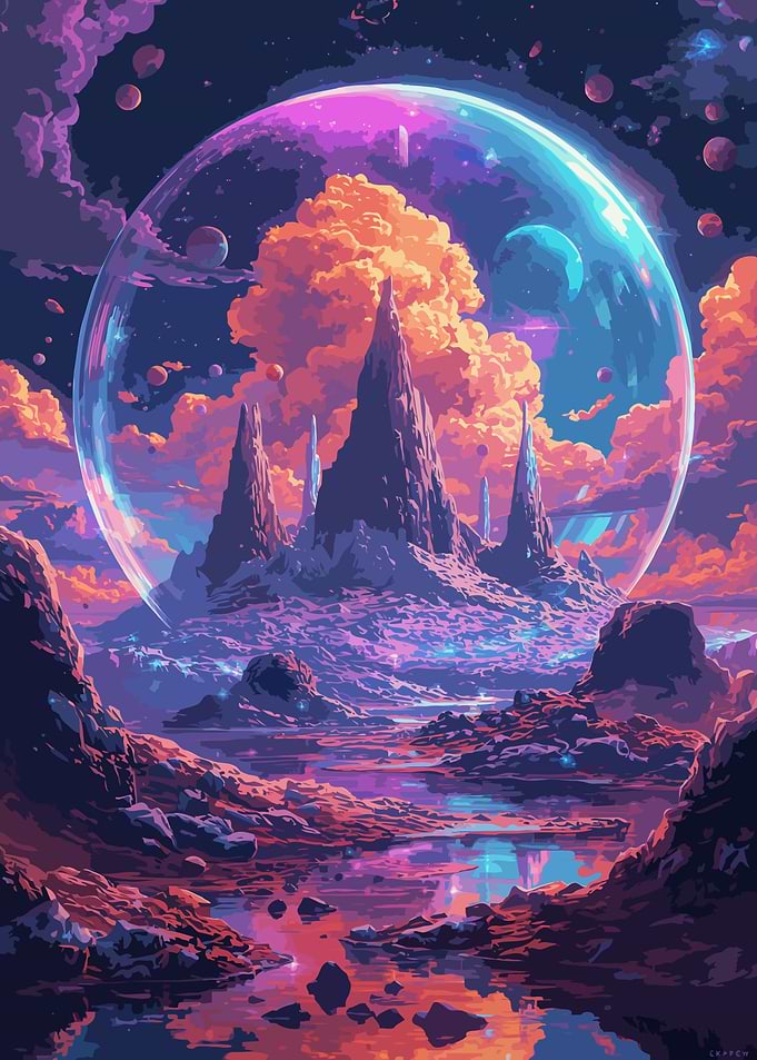 Pixel Art: Fantasy Landscape with Bubble
