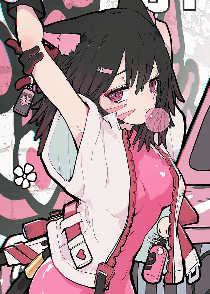 Anime Girl with Cat Ears and Bubblegum
