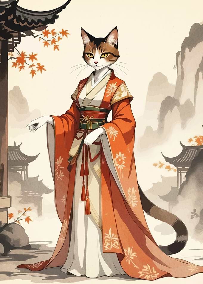 Cat in Traditional Japanese Clothing