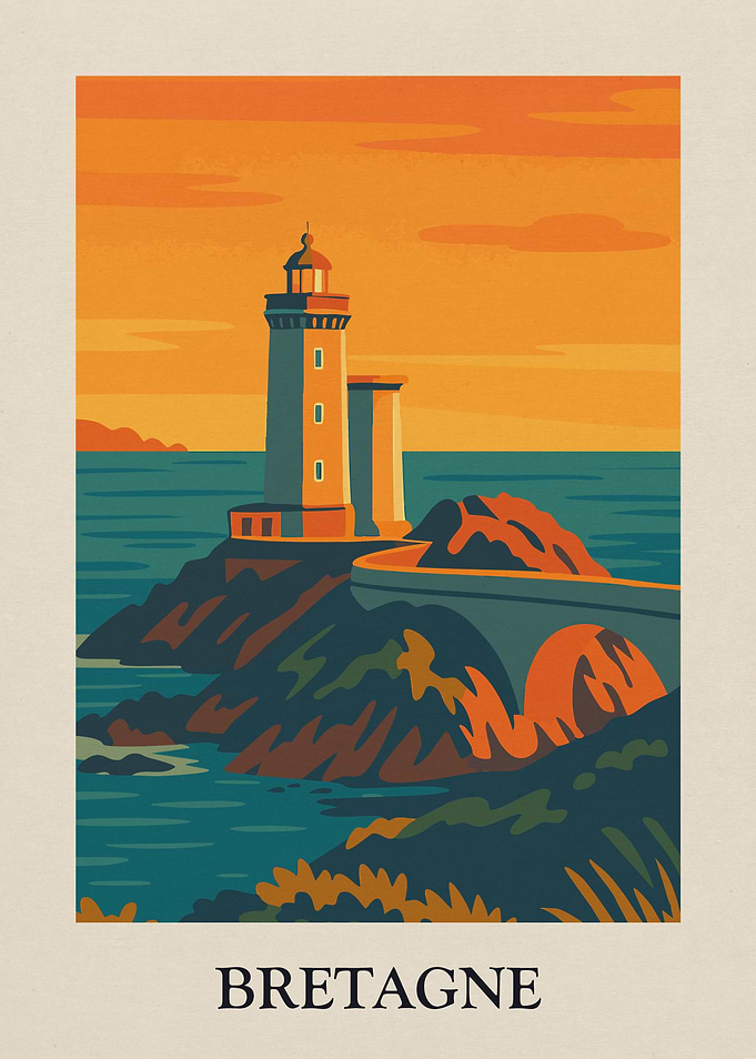 Bretagne Lighthouse Travel Poster