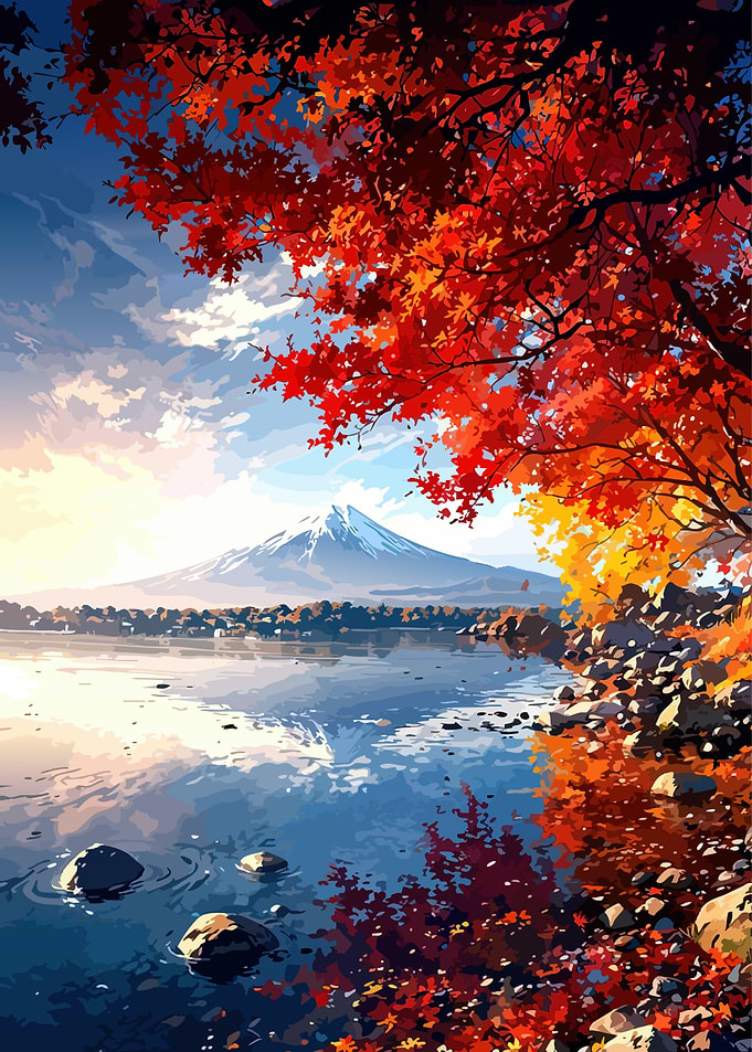 Autumn Lake with Mountain View