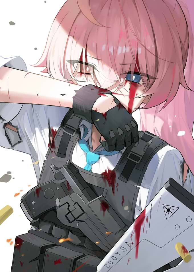 Anime Girl with Gun and Blood