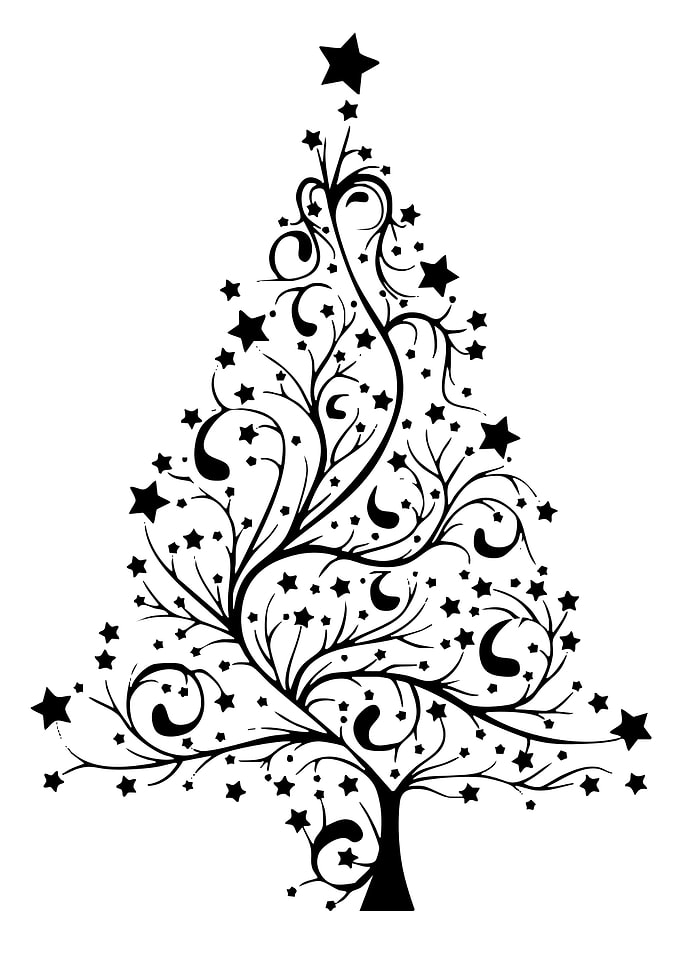 Christmas Tree Black and White
