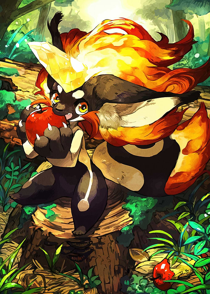 Cute Monster Eating Apple Forest